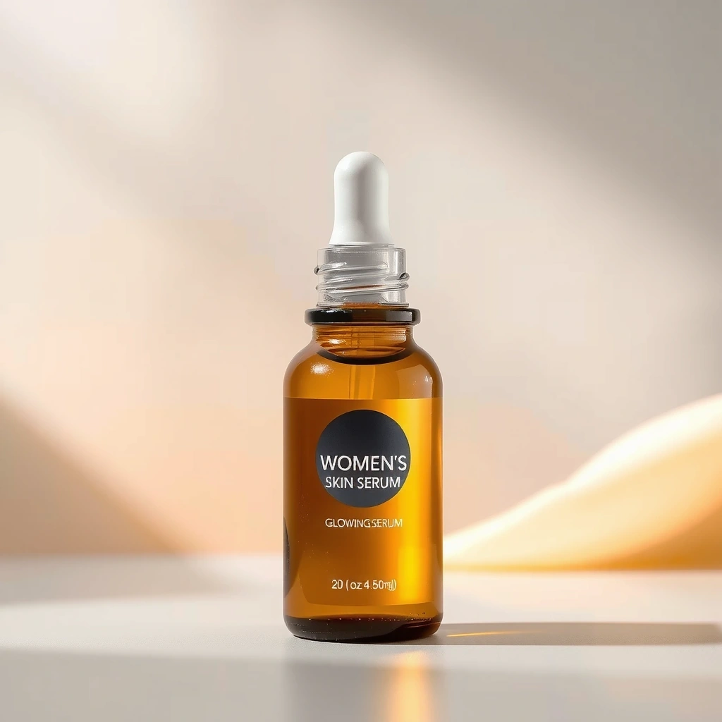 Women's glowing skin serum in an elegant dropper bottle